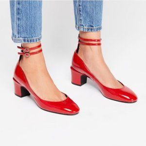 Free People Lana Ankle Strap Block Heel in Red